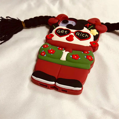 3D Cartoon Northeast Floral Cloth Long Hair Girl Suitable For iPhone 15 13 Pro Max Phone Case 14 Pro Silicone 12 11